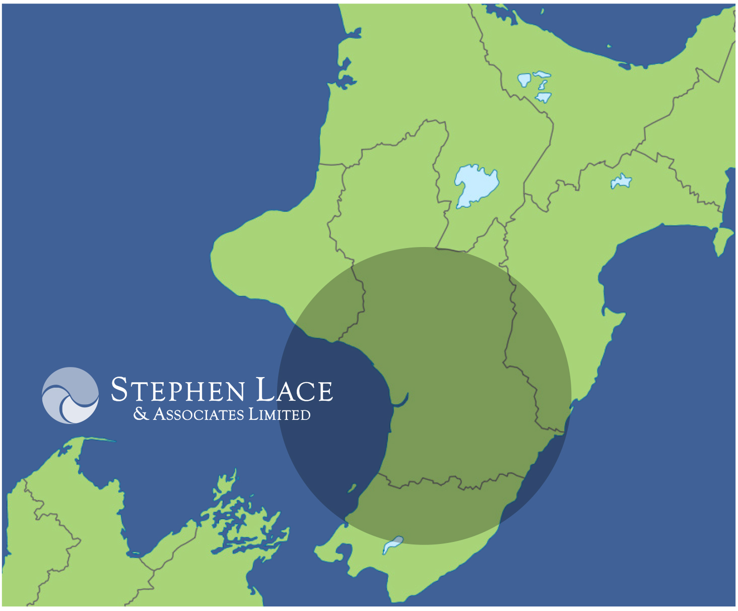 Map of the lower North Island showing the area Stephen Lace & Associates serves around Whanganui