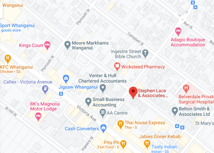 Map showing Stephen Lace & Associates at 199a Wicksteed Street, Whanganui